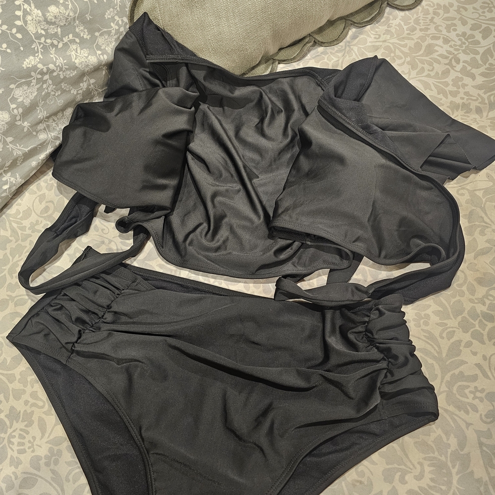 SHEIN Black Swim Panties Luxurious Satin Finish